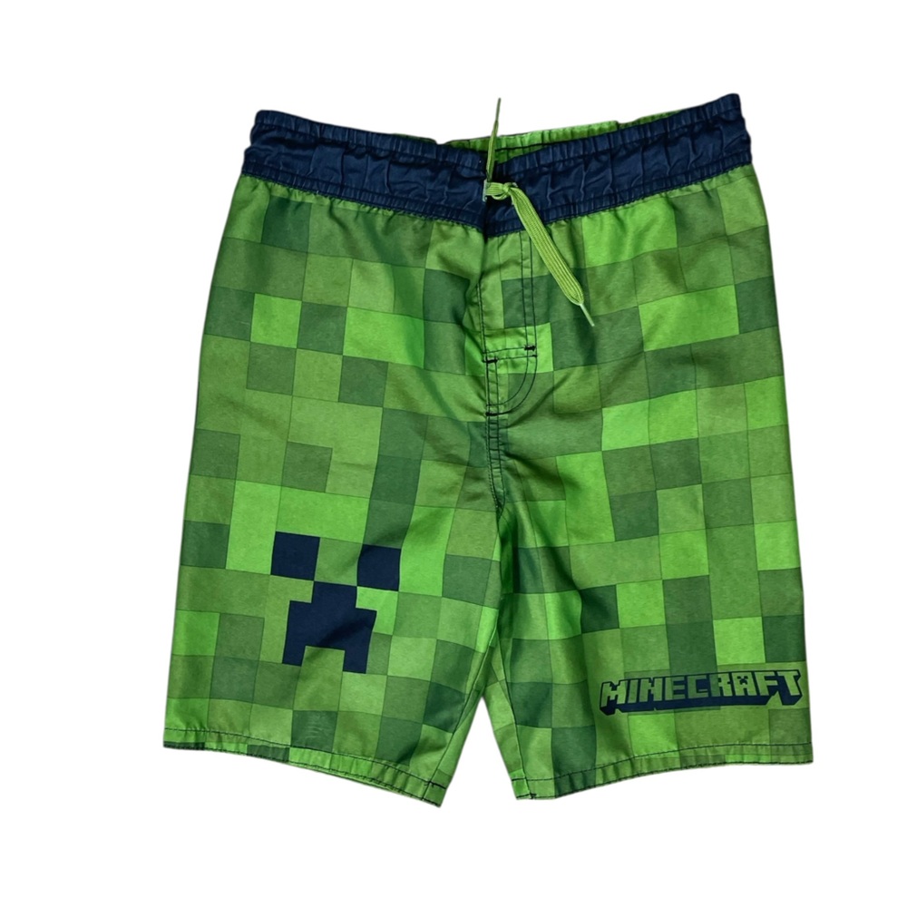Minecraft Boys Creeper Green Pixelated Swim Trunks (V)